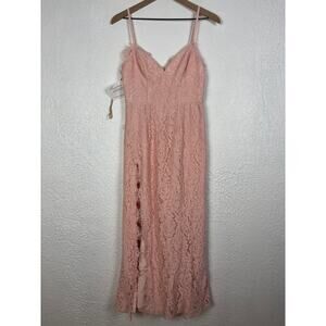 Fame and Partners Pink Lace High Slit Maxi Dress NWT Size 4